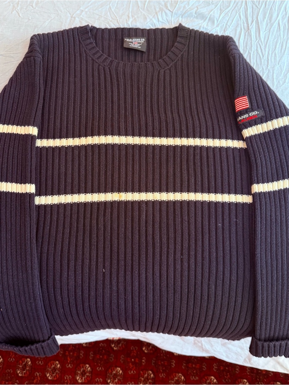 U.S. Polo Assn. Black Crewneck Sweater with Cream Stripes - Picture 2 of 3